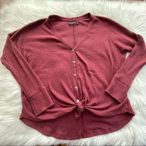 Abercrombie & Fitch ribbed button front tie sweater